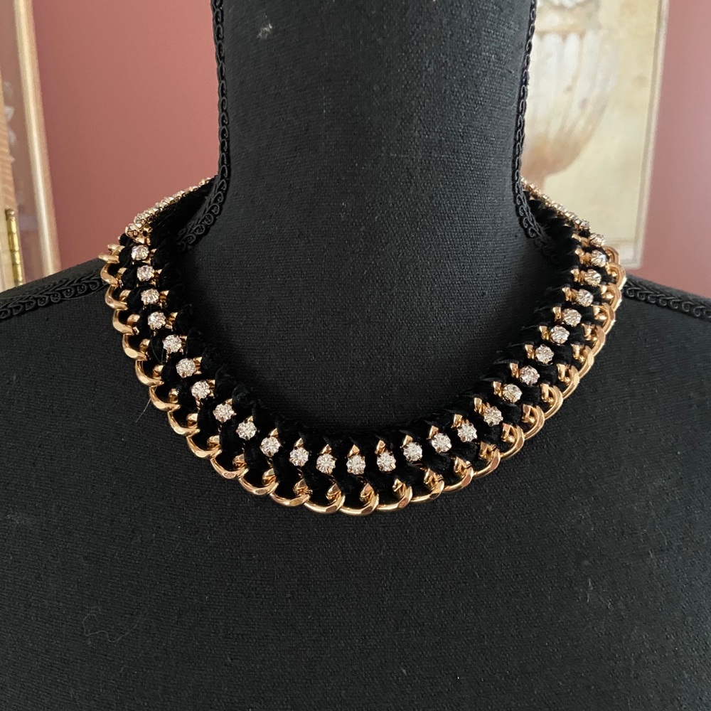 Gold Black Rhinestone Necklace